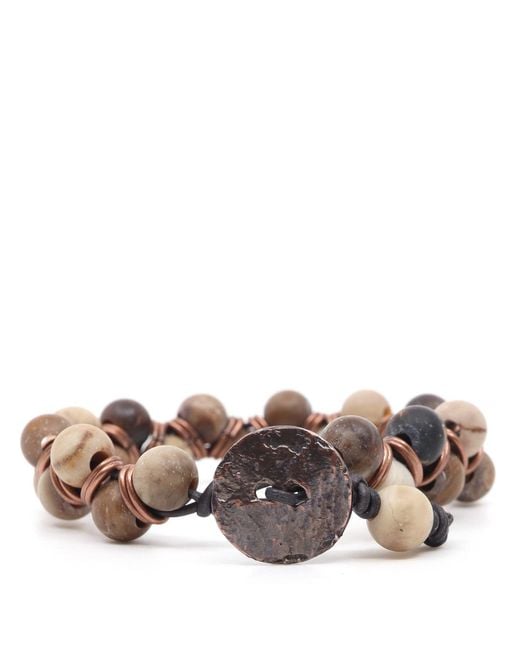Shar Oke Pink Neutrals Wood Opalite & Leather Beaded Bracelet for men