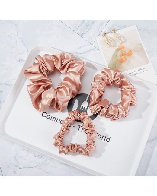 Soft Strokes Silk Red Set Of Four Pure Mulberry Silk Scrunchies