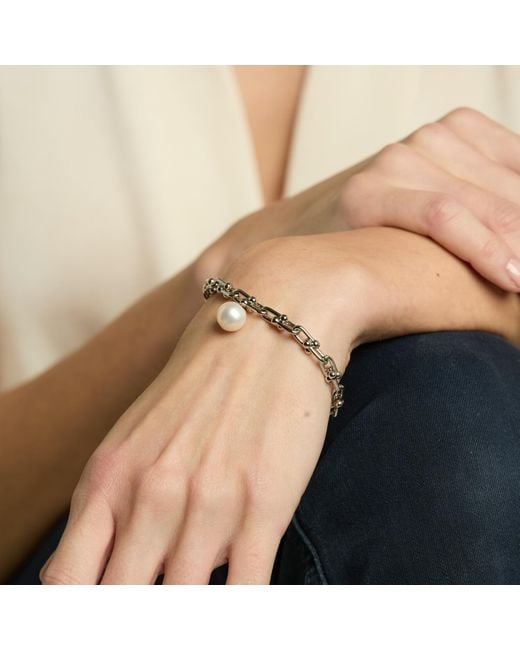 Pearls of the Orient Online Metallic Decus Cultured Freshwater Pearl Drop On Chunky Fill Chain Bracelet