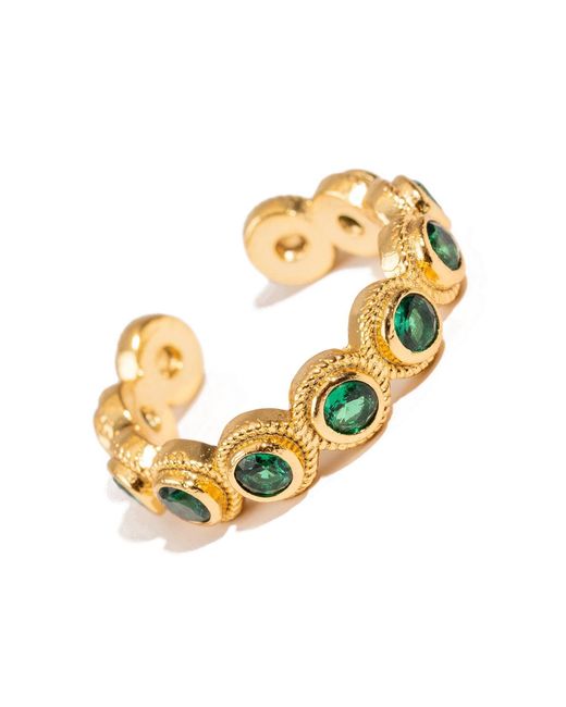 Ebru Jewelry Metallic Emerald Glow Adjustable Plated Stackable Ring