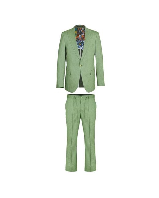 DAVID WEJ Green Hugo Linen Single Breasted Suit for men