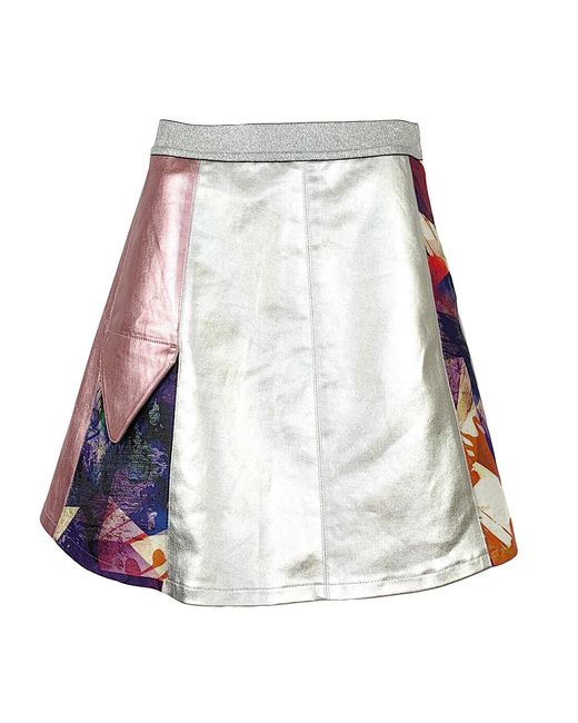 Lalipop Design Multicolor Two-Tone Metallic-Effect Cotton Gabardine A Line Mini Skirt