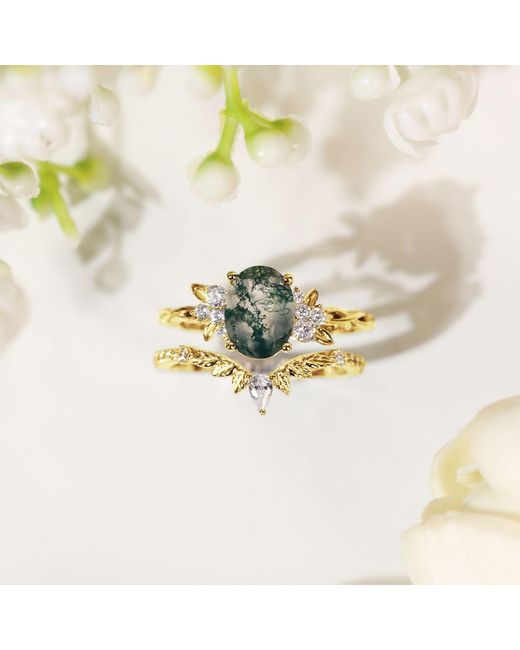 Azura Jewelry New York Metallic Enchanted Garden Moss Agate Ring Vermeil