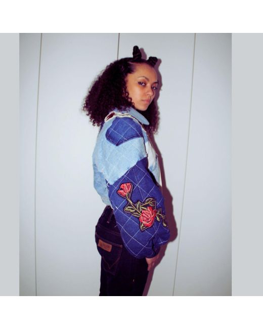 Couture to Your Door Blue Quilted Denim Avant Garde Bomber Jacket