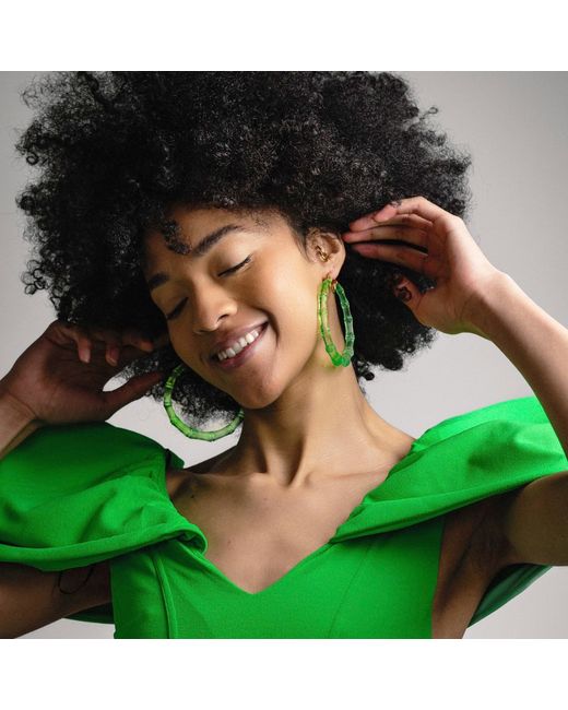 Gold & Honey Green Xl Bamboo Hoop Earrings