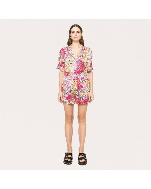 Nissa Pink Floral-Print Viscose Shirt