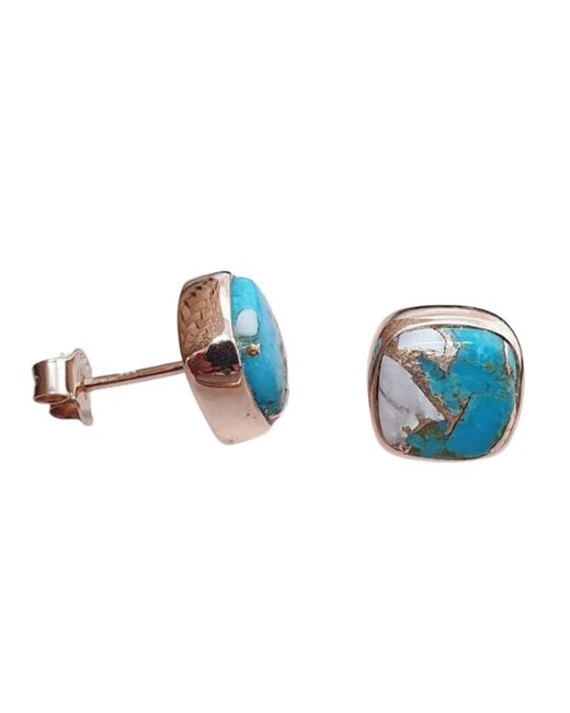 Harfi Blue Rose Vermeil Plated Opal And Stud Gemstone Earrings