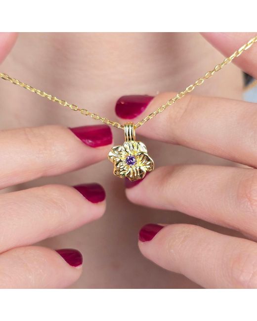 Harfi Metallic Amethyst February Birthstone Birthflower Plated Charm Necklace