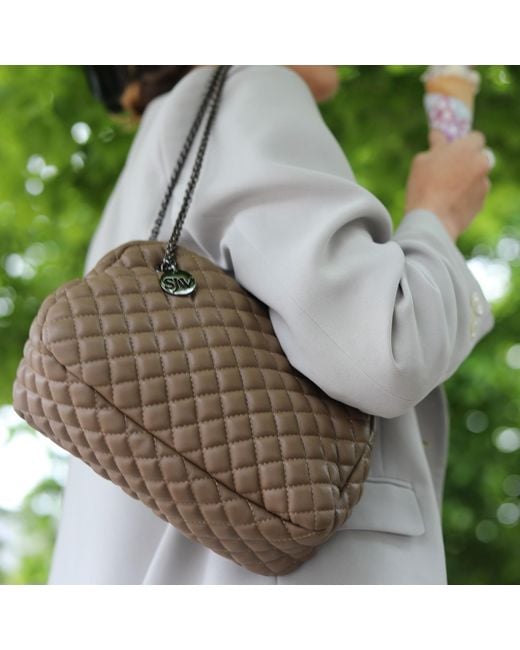SJW BAGS LONDON Brown Carlton Vegan Leather Quilted Handbag