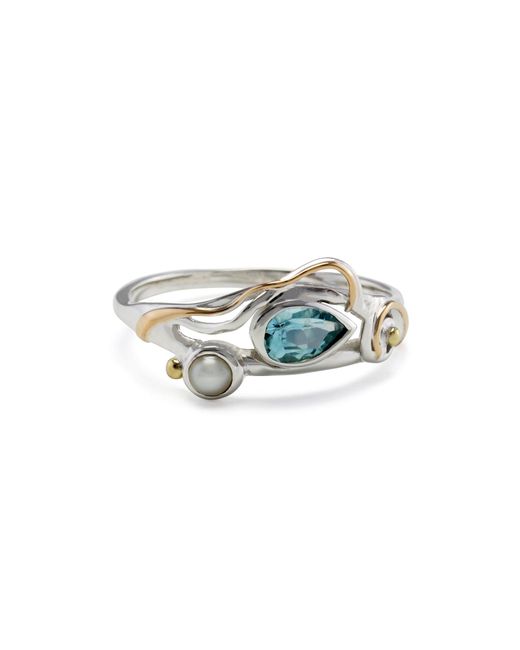 Isla Silver White Dainty Pearl & Topaz Ring