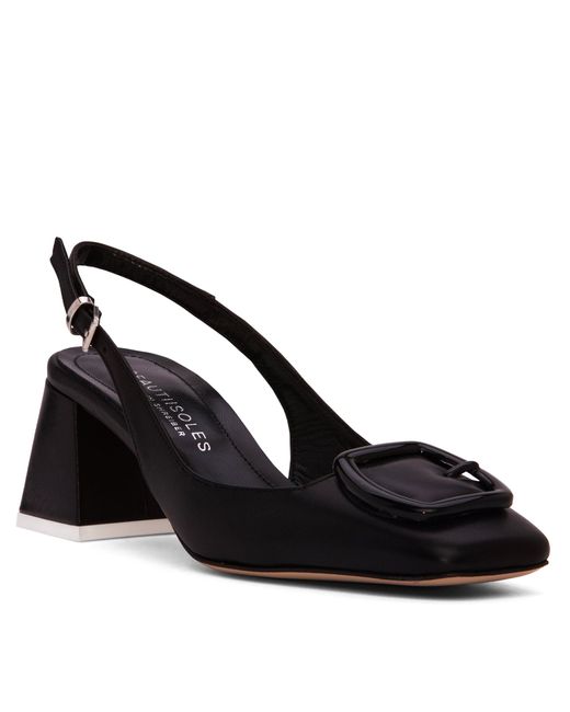 Beautiisoles by Robyn Shreiber Made in Italy Black Duchess Leather Pump Comfortable Dressy Work Valentine Evening Low Block Heel Sandal