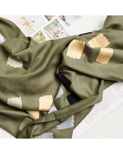 Variously Green Sahara Silk Merino Hand Woven Hand Embroidered Scarf