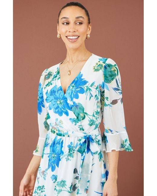 Yumi' Blue Floral Maxi Wrap Dress