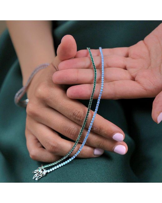 Harfi Metallic Emerald Gemstone Sterling Tennis Bracelet