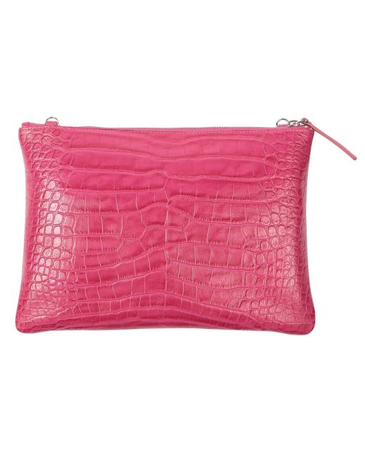 SJW BAGS LONDON Pink Croc-Embossed Leather Bag