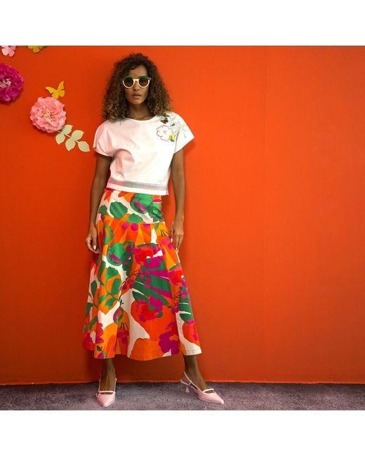 Lalipop Design Red A-Line Cotton Midi Skirt