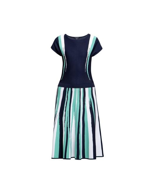 Rumour London Blue Iris Striped Knitted Fit And Flare Dress In Navy And Turquoise