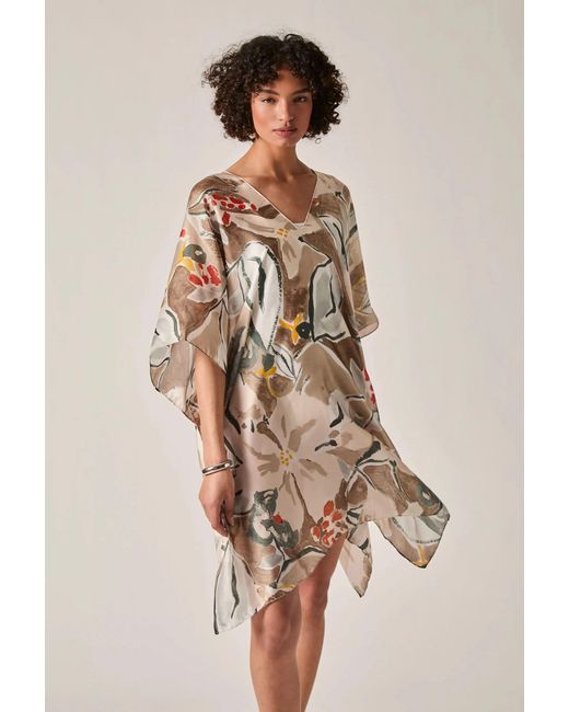 James Lakeland White Abstract Floral Kaftan