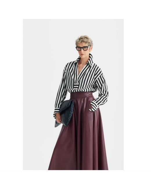 Julia Allert Purple Full Flare High Waist Faux Leather Skirt – Burgundy