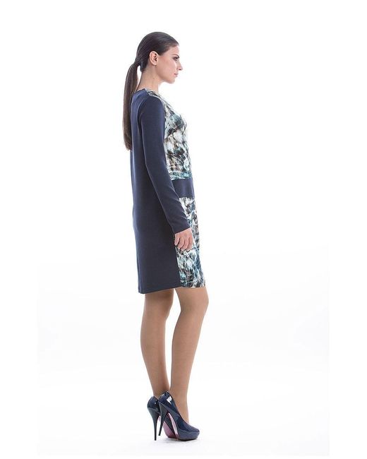 Conquista Blue Straight Long Sleeve Dress