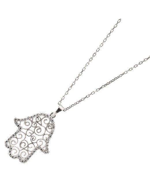 Ebru Jewelry Metallic Spiral Design Hamsa Sterling & Diamond Necklace