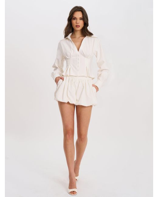 Miss Circle New York White Sylvie Pinstripe Bubble Shorts