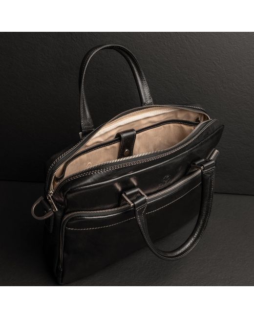 Time Resistance Black Leather Briefcase Laptop Bag