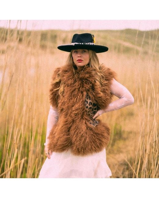 Shaded the Label Brown Neutrals Prowl Leopard Print Leather & Caramel Mongolian Fur Gilet