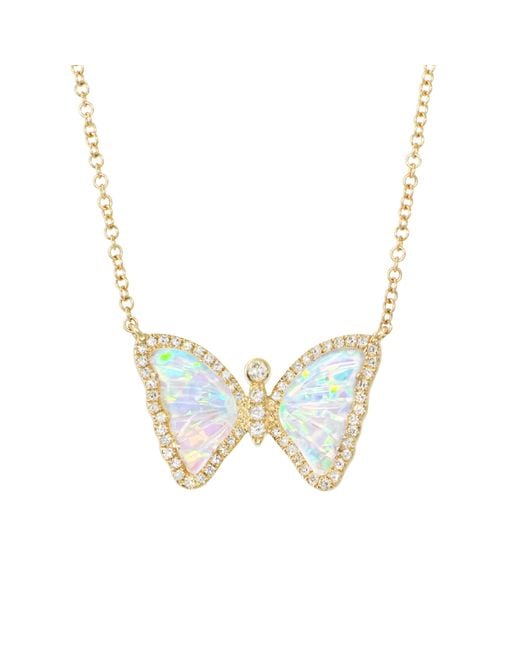 KAMARIA Metallic Mini Opal Butterfly Necklace With Diamonds