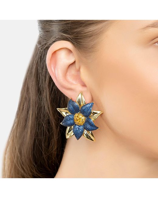 Latelita London Blue Marguerite Daisy Flower Large Stud Earrings Sapphire