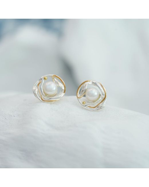 Isla Silver Metallic Freshwater Pearl Stud Earrings
