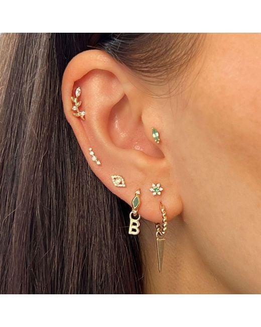 Zohreh Metallic Diamond Leaf Flat Back Earring 9K