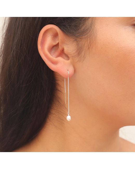 Kiri & Belle White Lola Small Pearl Sterling Chain Threader Earrings