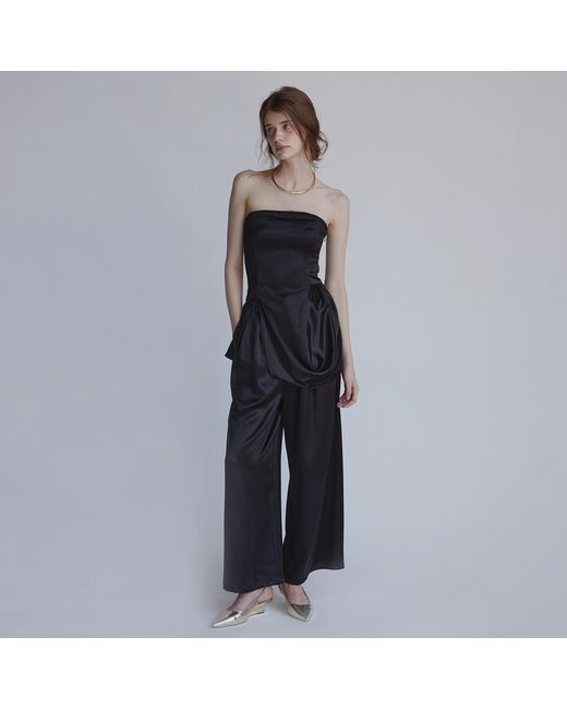 Belsize25 Black Silent Mode Series – Acetate Pearl Satin Draped Bandeau Top