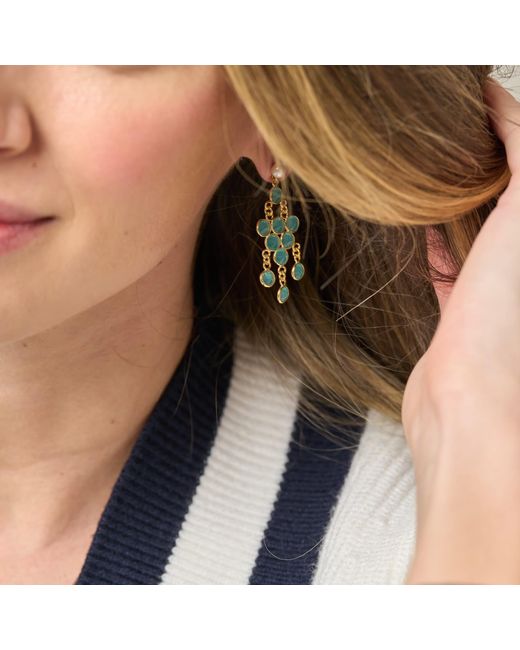 Pearls of the Orient Online Blue Clara Cultured Freshwater Pearl Earrings & Aqua Chalcedony Chandelier Earrings