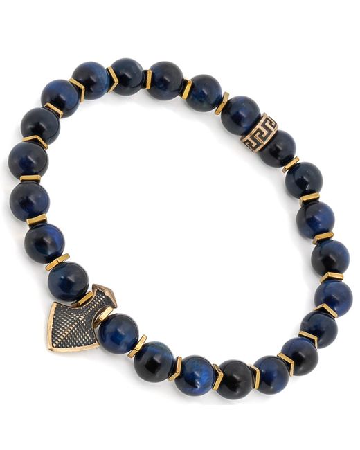 Ebru Jewelry Blue Tiger's Eye Stone Arrow Charm Beaded Bracelet for men