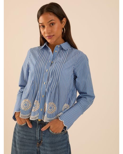 Rose & Nancy Blue Leonie Embroidery Hem Stripe Shirt