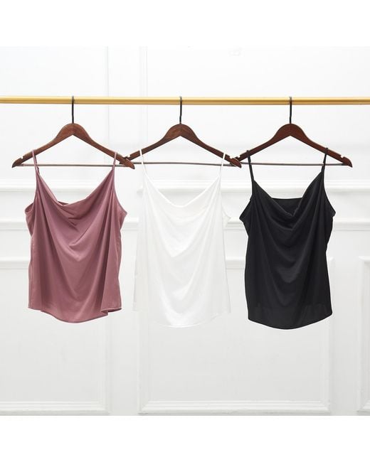 Soft Strokes Silk Black Pure Mulberry Silk Cowl Neck Camisole, Spaghetti Strap