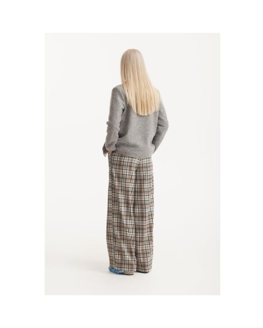 Julia Allert Gray High Waist Long Wide Leg Trousers – Plaid