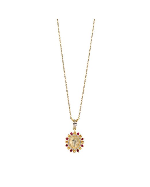 Ebru Jewelry Metallic Pink & Gold Virgin Marry Diamond Pendant Necklace