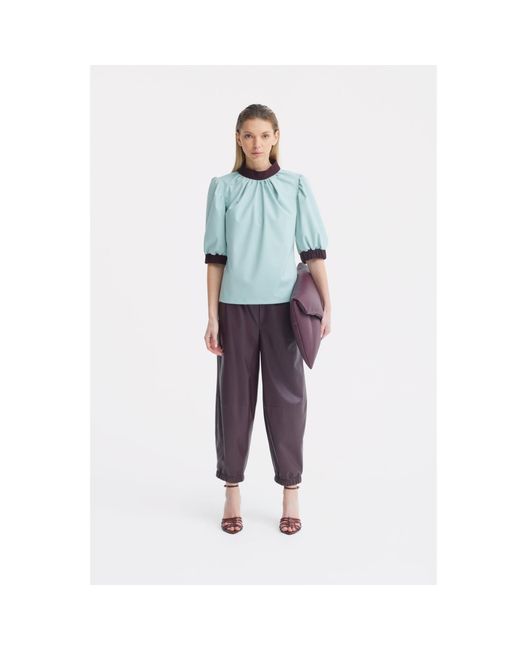 Julia Allert Blue Textured Short Sleeve Blouse