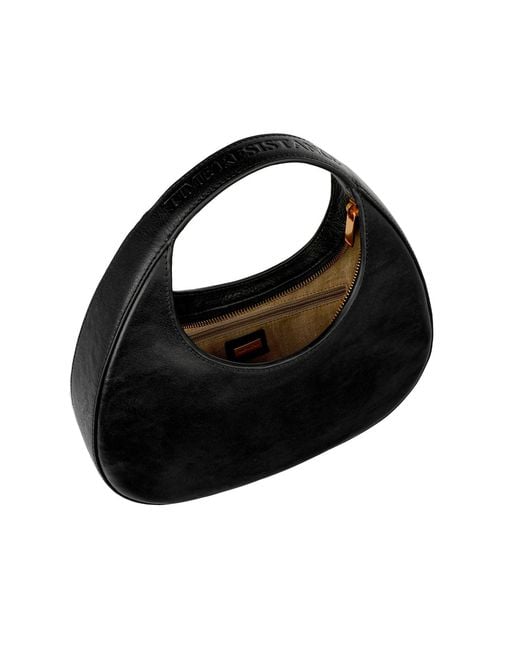 Time Resistance Black Leather Half-Moon Handbag For