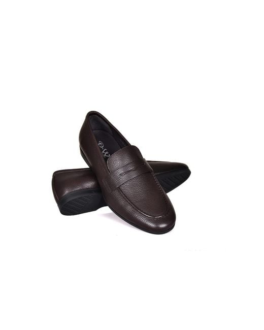 DAVID WEJ Brown Lorenzo Grained Leather Loafers for men
