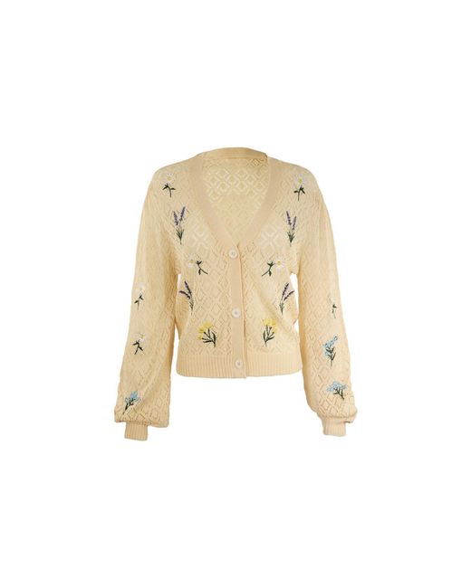 Saachi Natural Floral Embroidered Cardigan