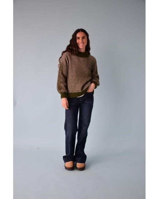 Mind Traveler Green Khaki & Striped Knit Emma Jumper