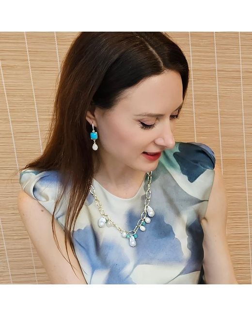 Farra Blue With Teardrop Moonstone Dangle Comfortable Earrings