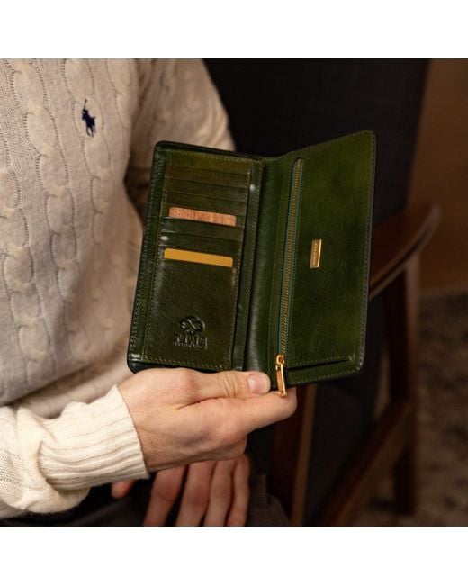 Time Resistance Green Leather Coat Wallet for men
