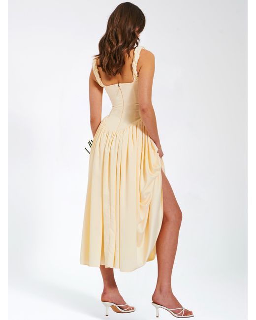 Miss Circle New York Natural Neutrals Noreen Egg Satin Drop Waist Maxi Sundress