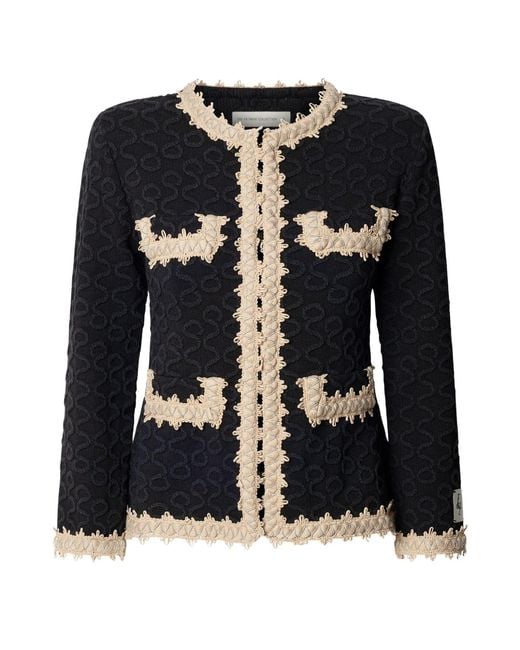 The Extreme Collection Black Neutrals Raised Embroidery Knit Jacket Paola