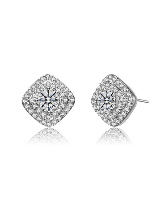 Genevive Jewelry Metallic Rhodium Plated Clear Cubic Zirconia Pave Stud Earrings